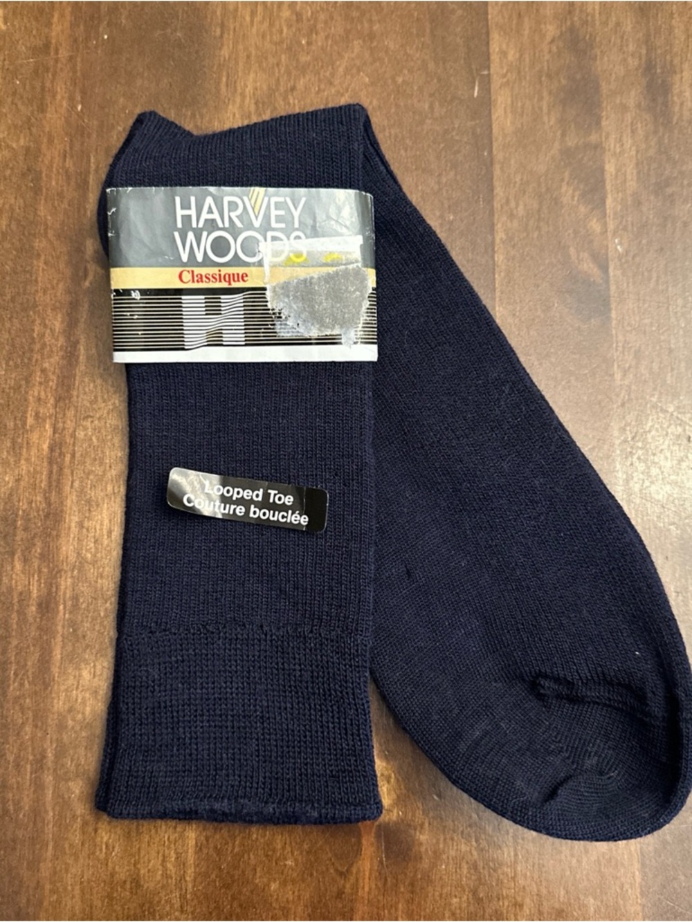 Vintage Harvey Woods Socks Classic Navy Blue Wool Blend‎ Looped Toe Size 11